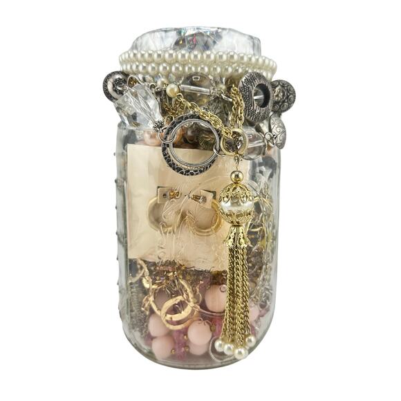 2lb 3oz Jewelry Jar Vintage to Modern Necklaces Bracelets Earrings Mixed Lot - Picture 1 of 9